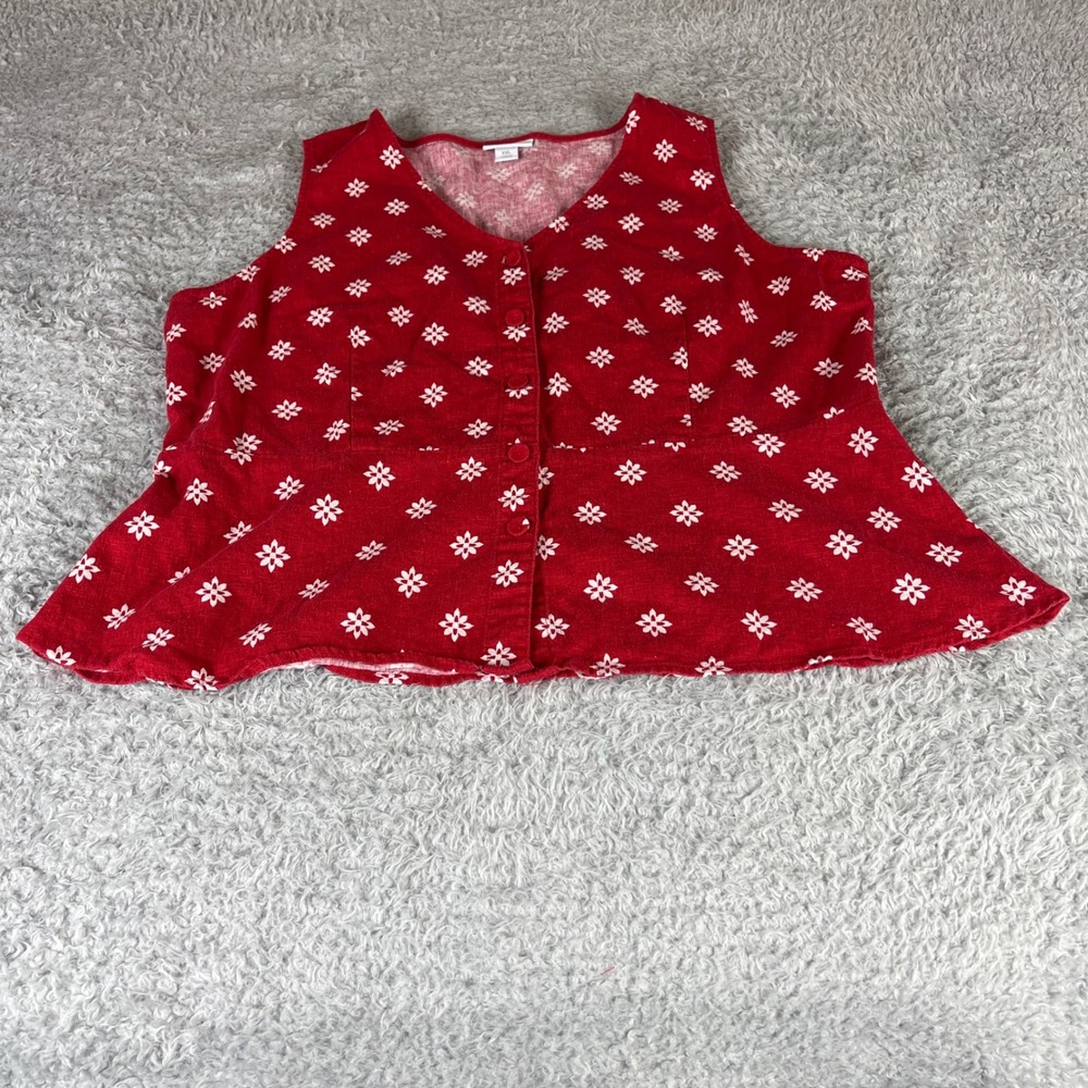 Liz Claiborne Red Floral Linen Blend Peplum Button Front Tank Top XXL
